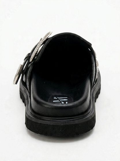 Maril sandalia con hebilla de cuero negro (Mujer)