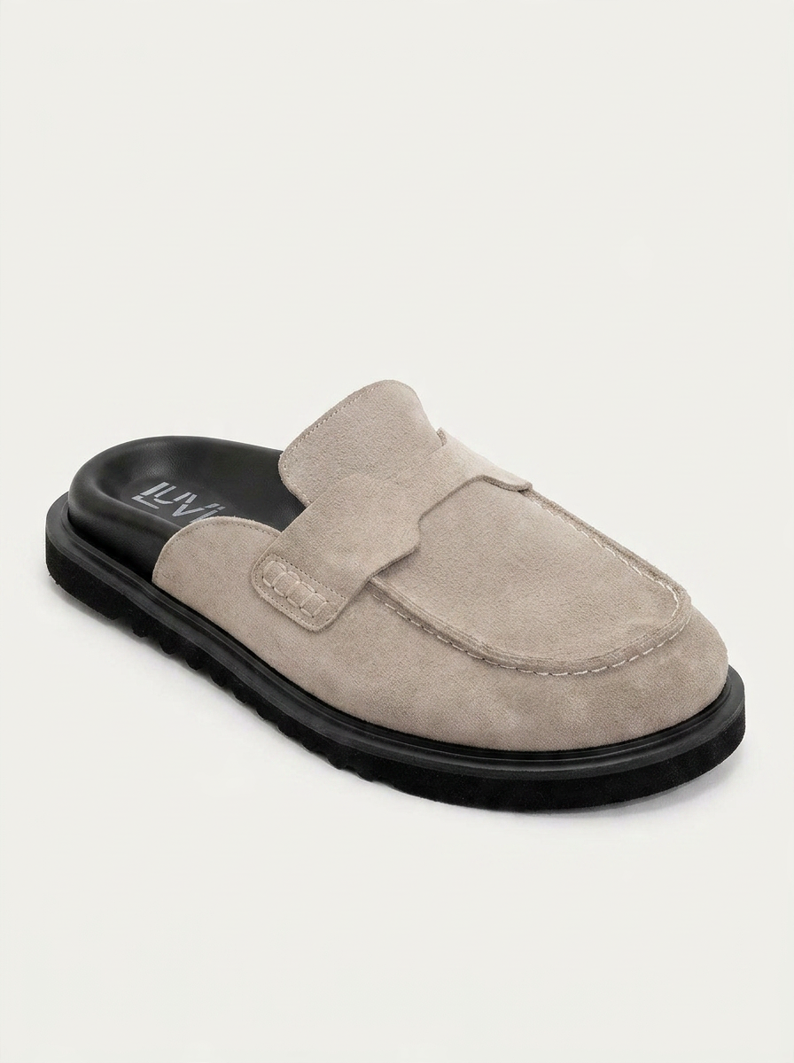Laven - Zuecos de cuero de ante beige (Mujer)