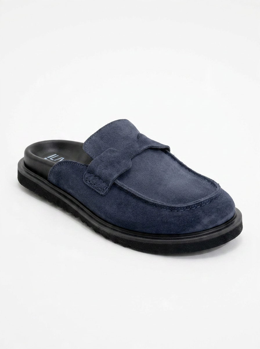 Laven - Zuecos de Cuero Gamuzado Azul Marino (Mujer)