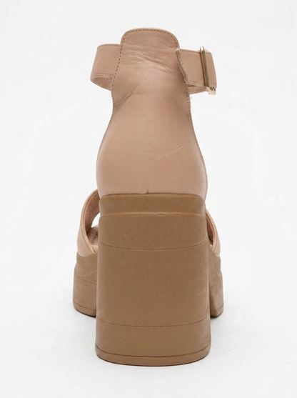 MARGOT - Sandalia de plataforma de cuero color crema beige (Mujer)