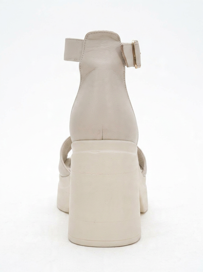 Sandalia de plataforma de piel beige MARGOT (Mujer)