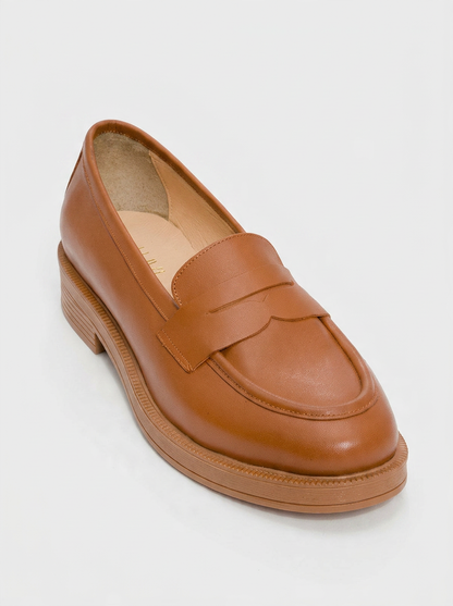 Bree - Mocasines de plataforma de cuero coñac (Mujer)
