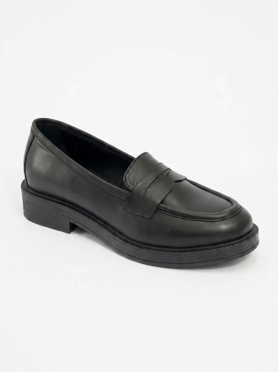 Bree - Mocasines de plataforma de cuero negro (Mujer)