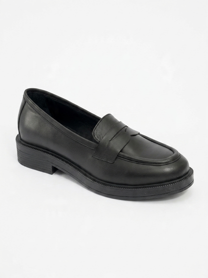 Bree - Mocasines de plataforma de cuero negro (Mujer)
