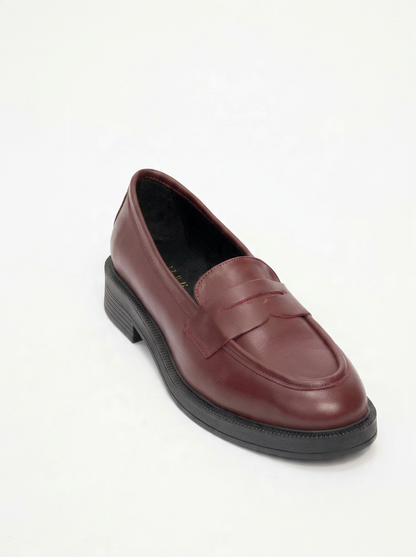 Bree - Mocasines de plataforma de cuero color burdeos mate (Mujer)