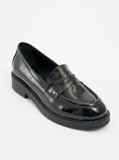 Bree - Mocasines de plataforma de cuero charol negro (Mujer)