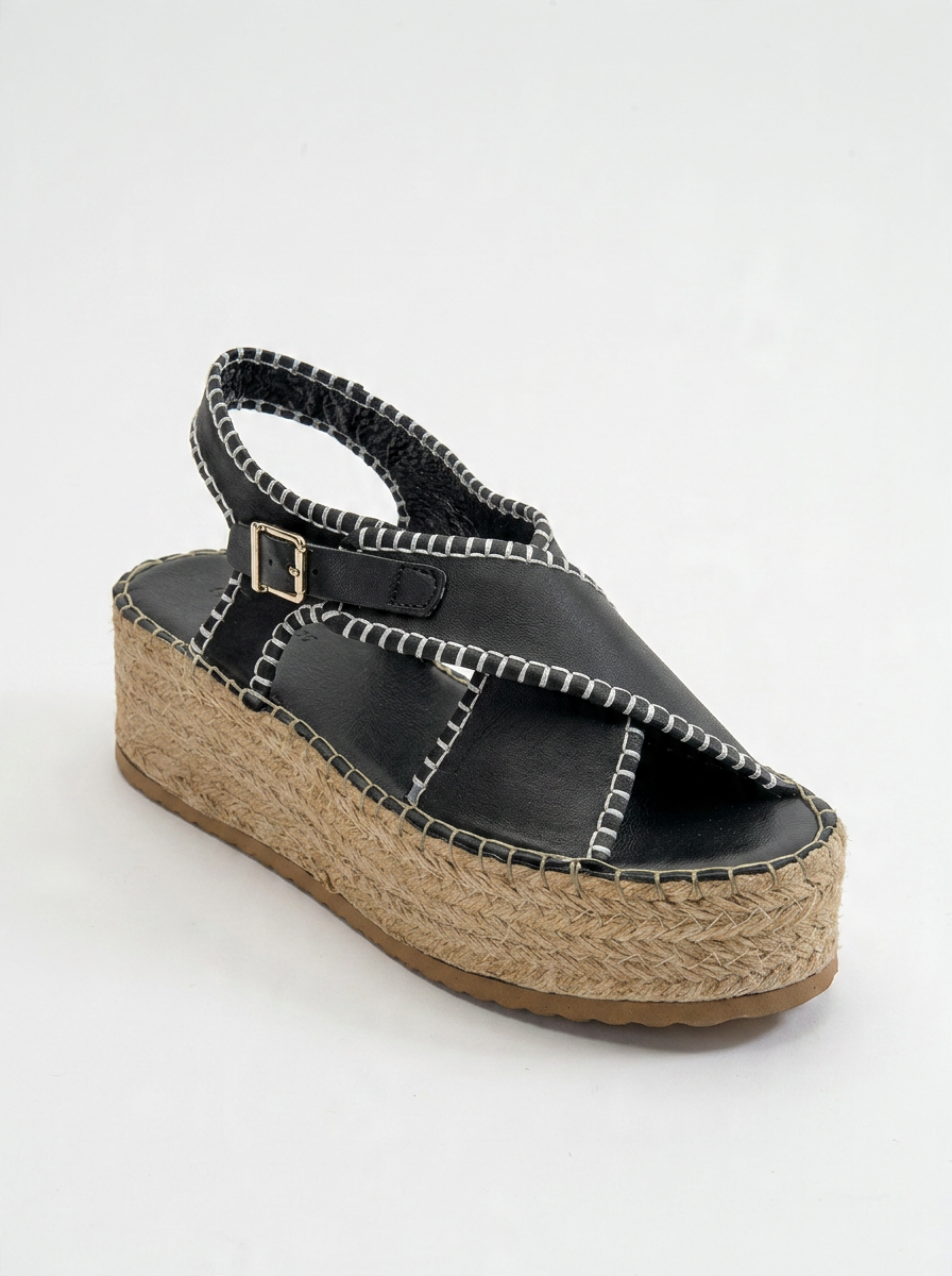 Bellezza - Sandalia de plataforma de cuero negra (Mujer)