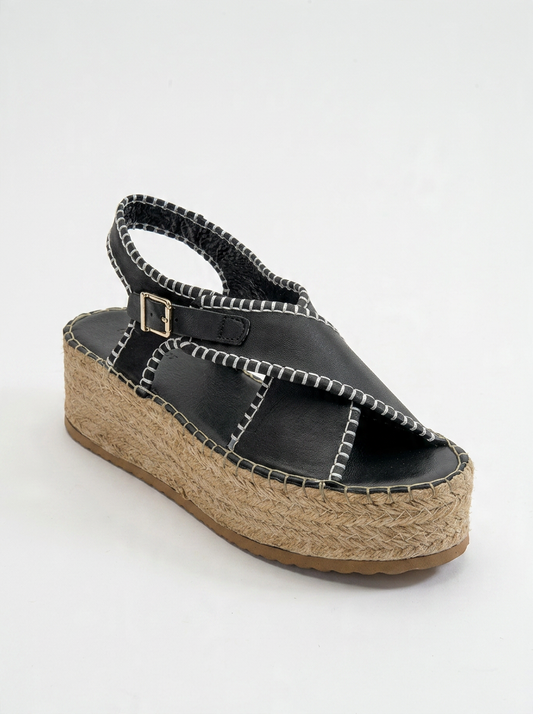 Bellezza - Sandalia de plataforma de cuero negra (Mujer)