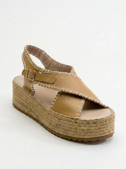 Bellezza - Sandalia de plataforma de cuero beige oscuro (Mujer)