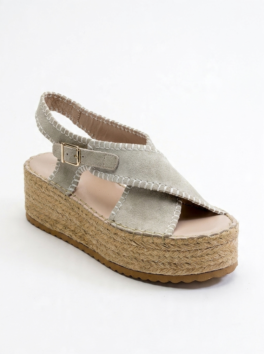 Bellezza - Sandalia de plataforma de cuero de gamuza beige (mujer)