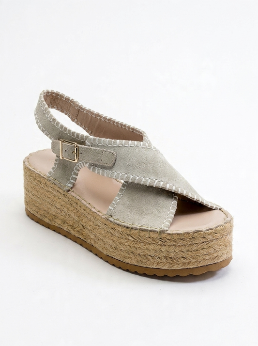 Bellezza - Sandalia de plataforma de cuero de gamuza beige (mujer)