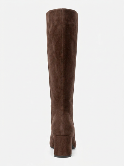 Sejas - Bota alta de tacón de bloque de cuero de gamuza marrón (Mujer)