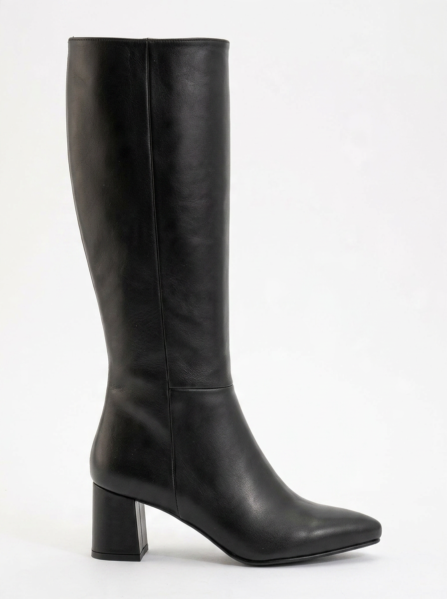 Sejas - Black Leather Block Heel Knee-High Boot (Women)