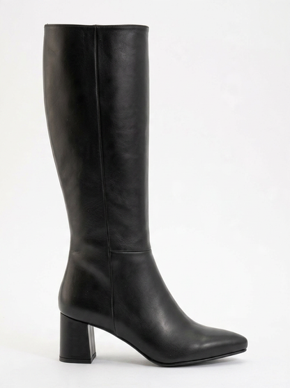 Sejas - Black Leather Block Heel Knee-High Boot (Women)