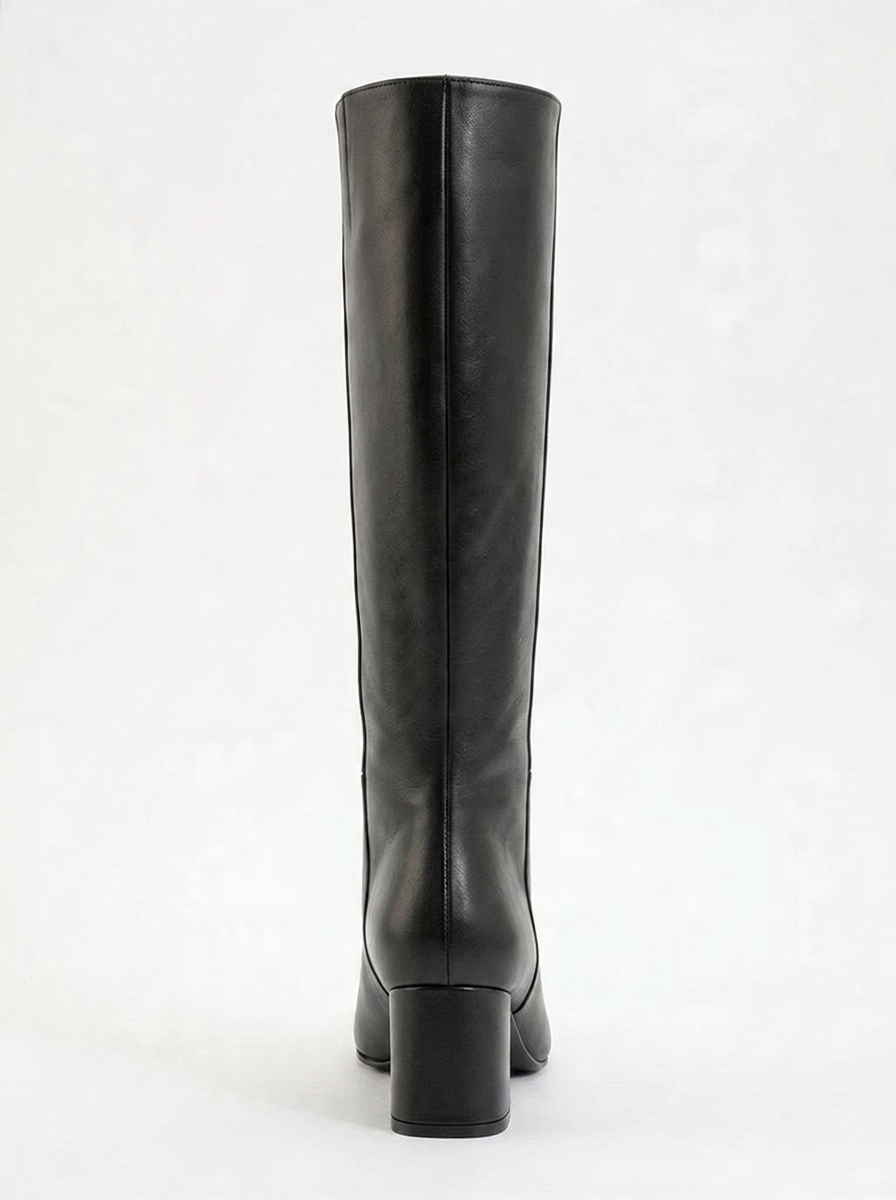 Sejas - Black Leather Block Heel Knee-High Boot (Women)