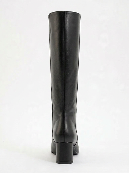 Sejas - Black Leather Block Heel Knee-High Boot (Women)
