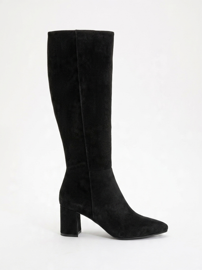 Sejas - Bota alta de tacón de bloque de cuero de gamuza negra (Mujer)