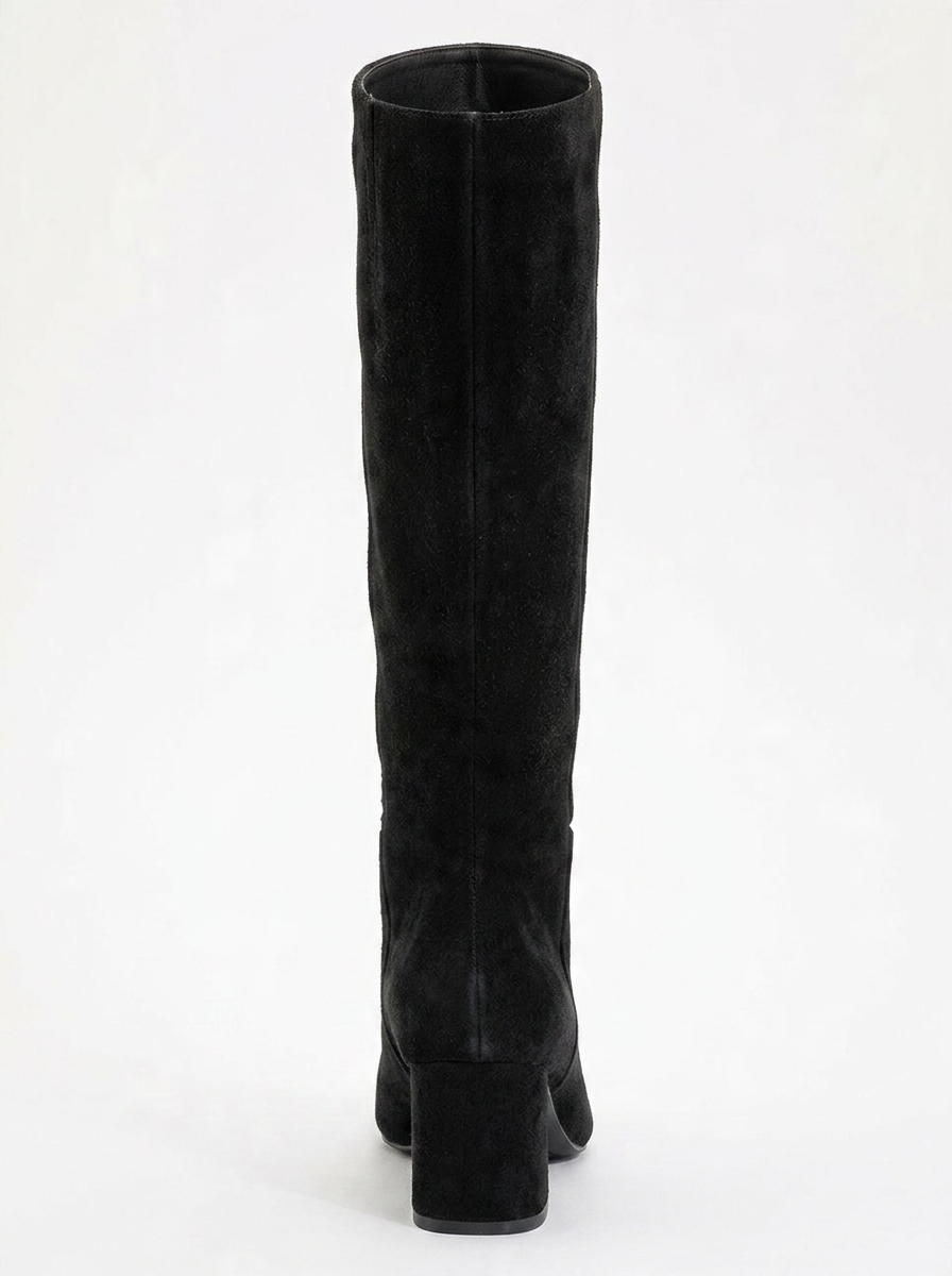 Sejas - Bota alta de tacón de bloque de cuero de gamuza negra (Mujer)