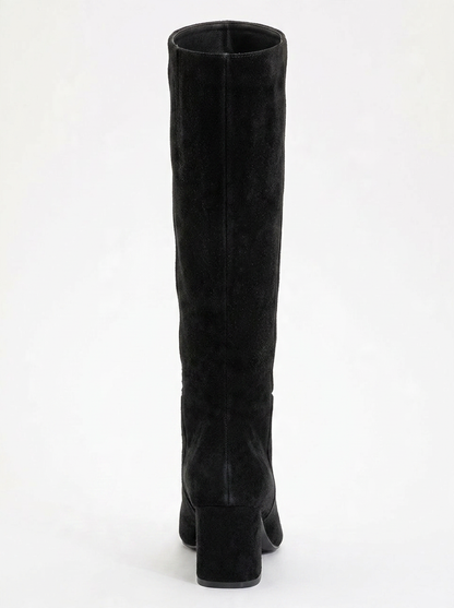 Sejas - Bota alta de tacón de bloque de cuero de gamuza negra (Mujer)