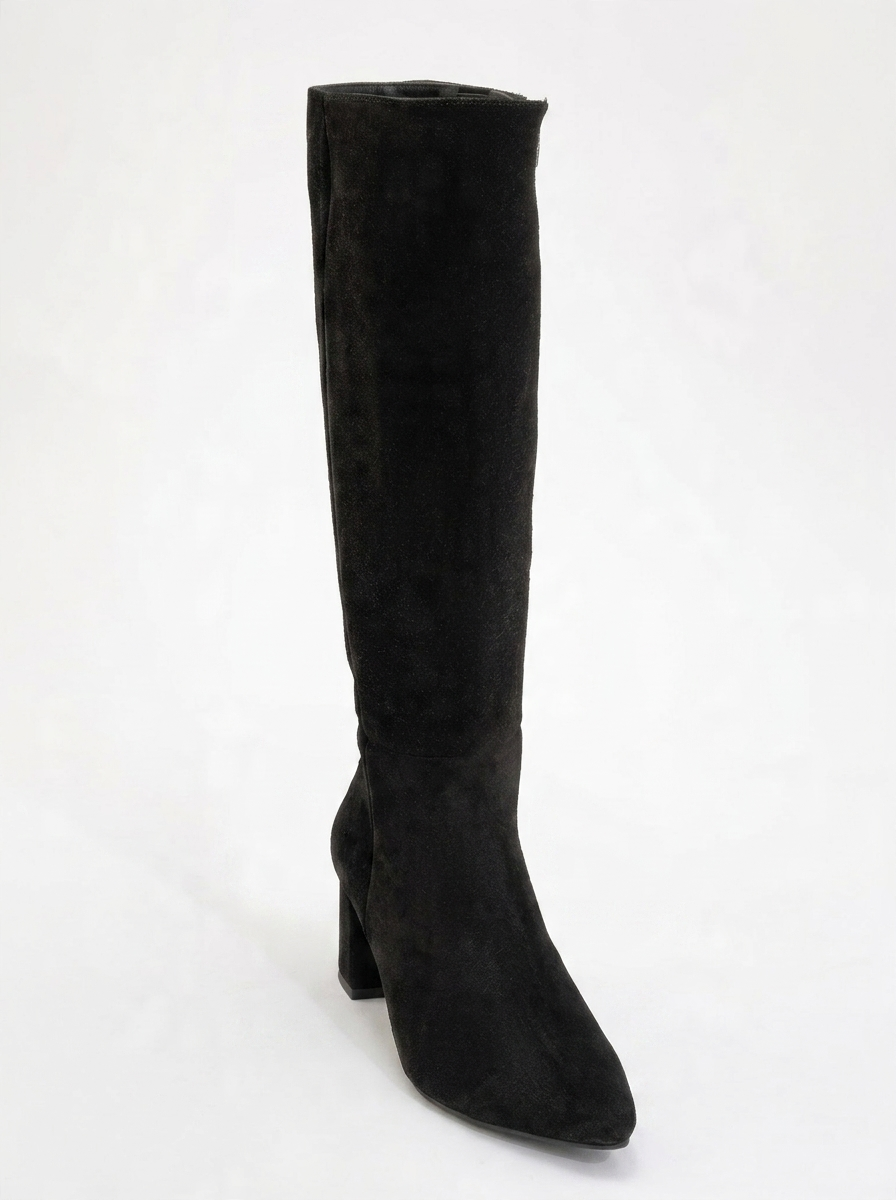 Sejas - Bota alta de tacón de bloque de cuero de gamuza negra (Mujer)