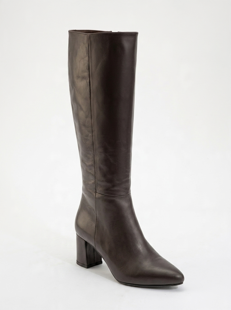 Sejas - Brown Leather Block Heel Knee-High Boot (Women)