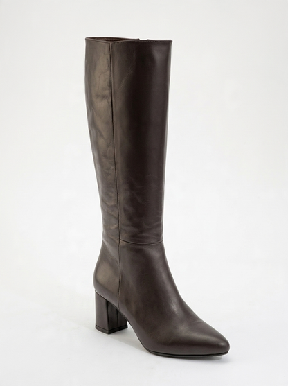 Sejas - Brown Leather Block Heel Knee-High Boot (Women)