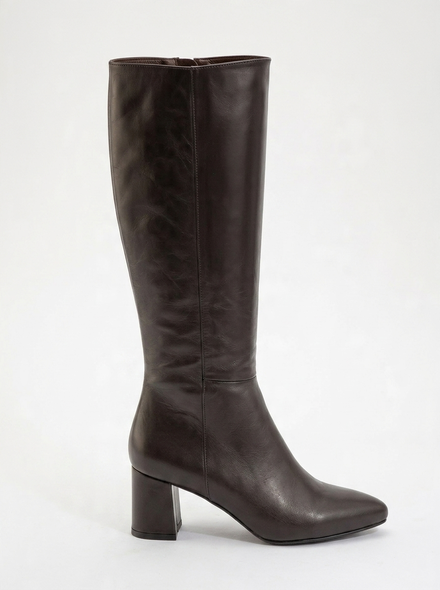 Sejas - Brown Leather Block Heel Knee-High Boot (Women)