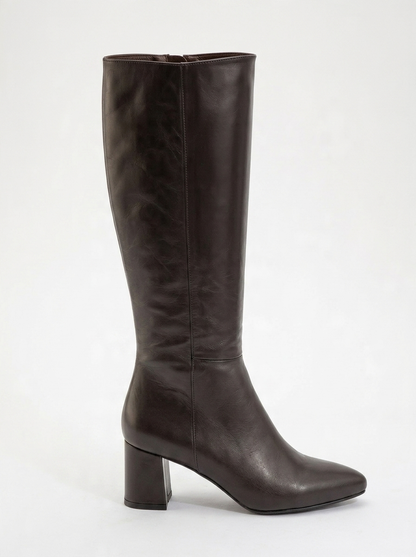 Sejas - Brown Leather Block Heel Knee-High Boot (Women)