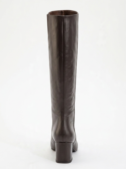 Sejas - Brown Leather Block Heel Knee-High Boot (Women)