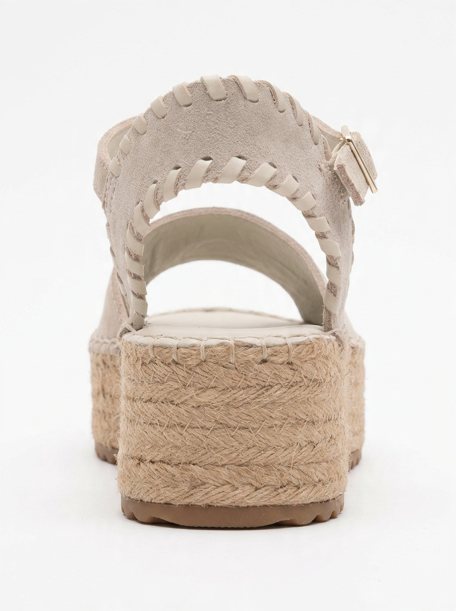 Serez - Beige Suede Leather Platform Espadrilles Sandal (Women)