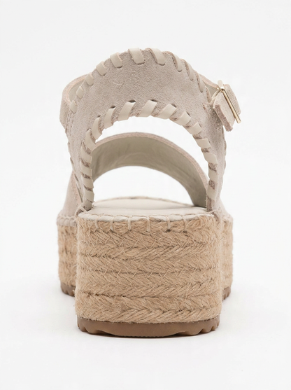 Serez - Beige Suede Leather Platform Espadrilles Sandal (Women)