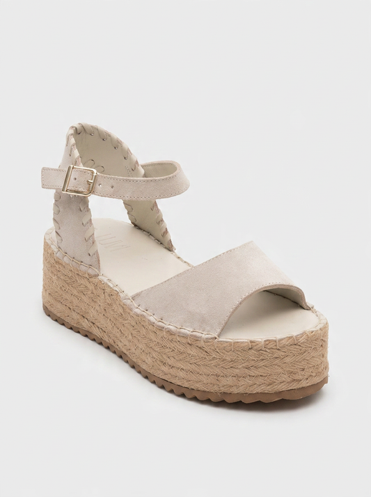 Serez - Sandalia Espadrilla de Plataforma de Cuero Ante Beige (Mujer)