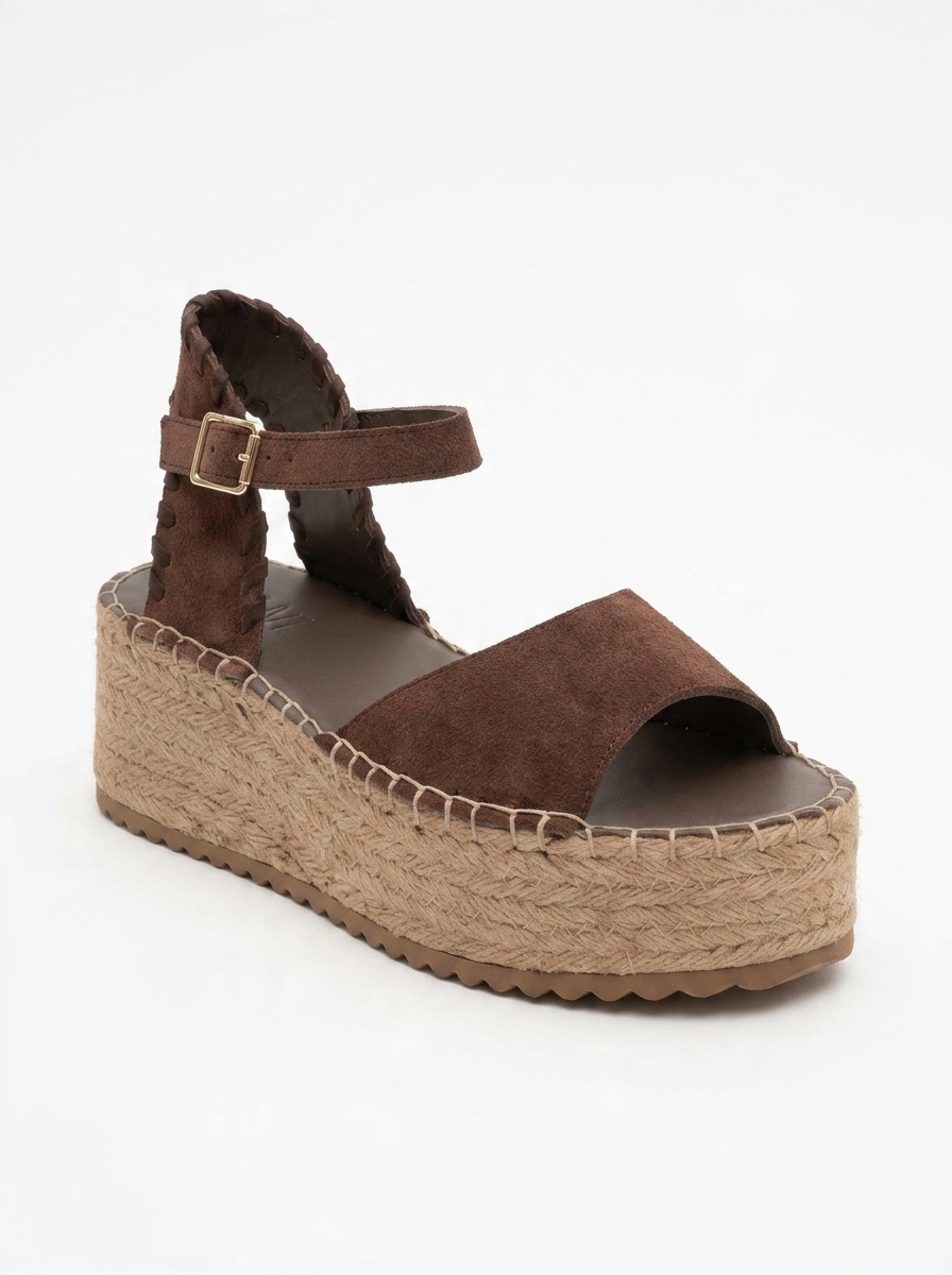 Serez - Sandalias de Plataforma de Esparto en Ante Marrón (Mujer)