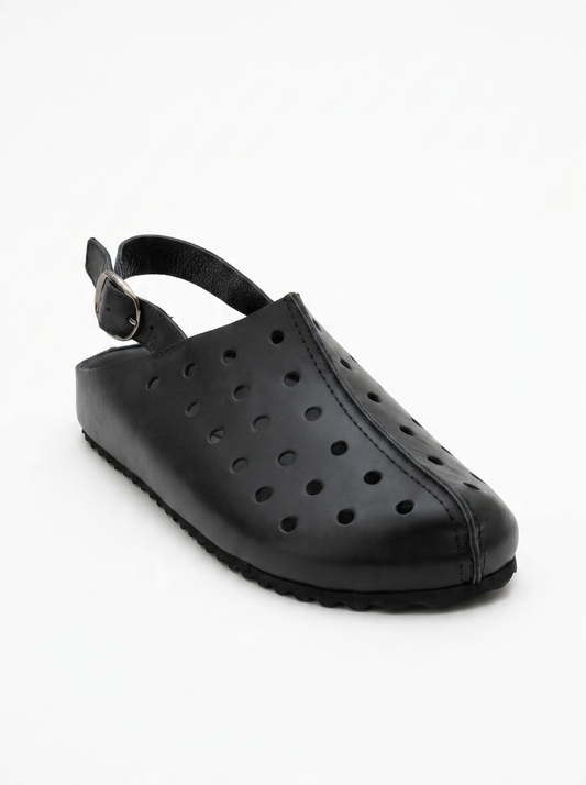Justa - Black Leather Clogs (Women)
