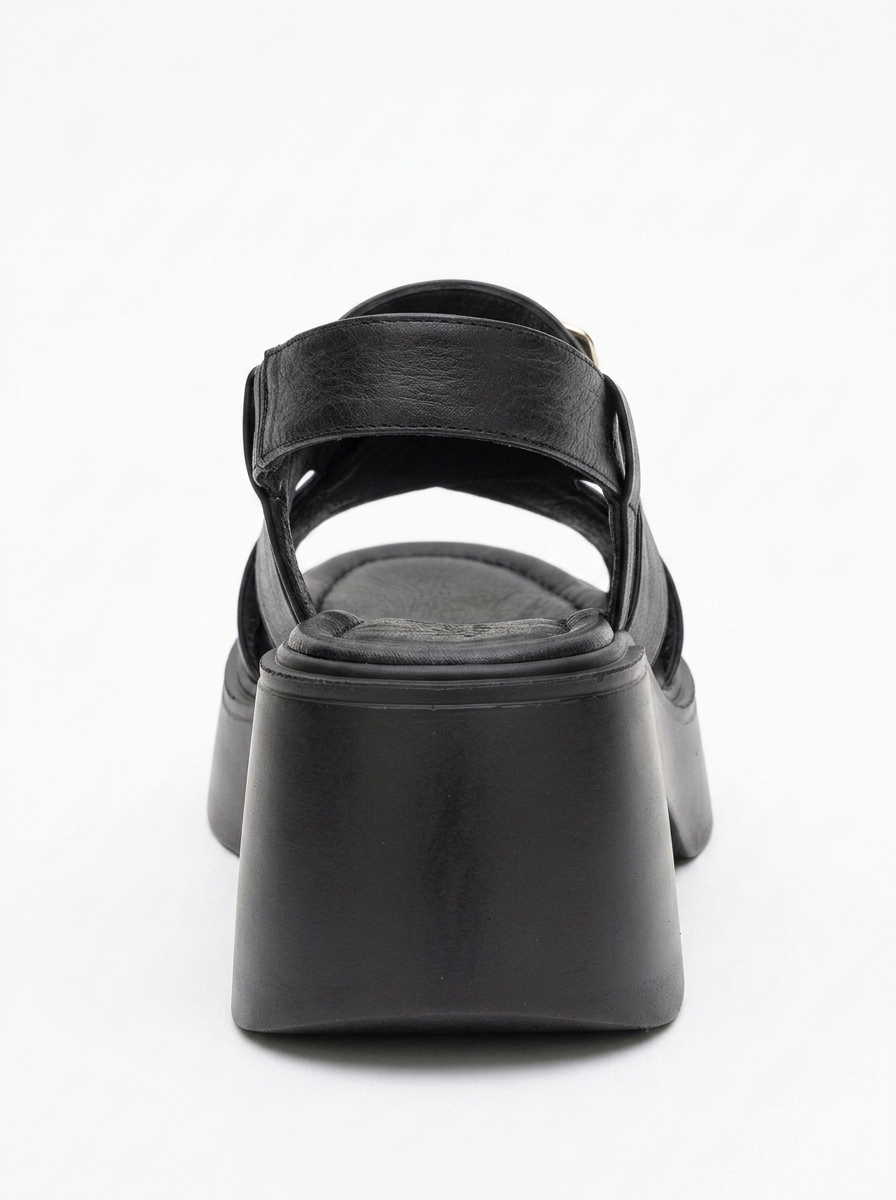 Lucia - Black Leather Buckle Platform Sandal (Women)