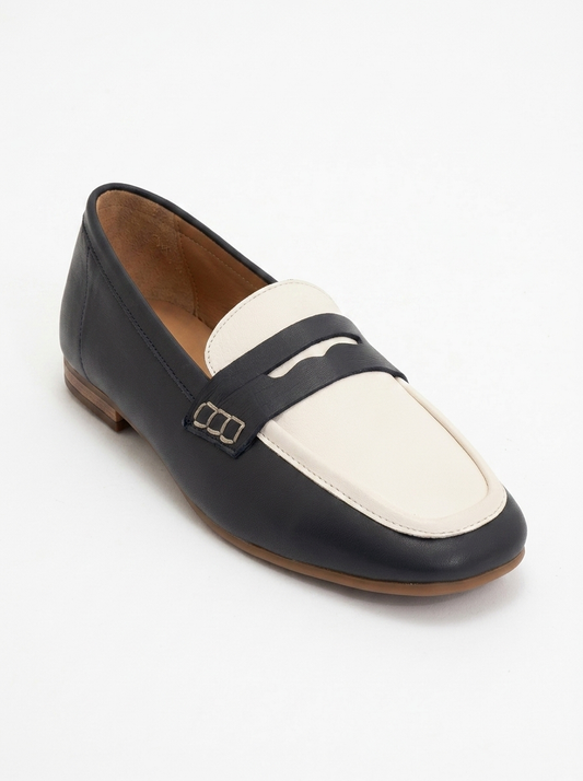Skye - Black White Leather Loafers (Women)