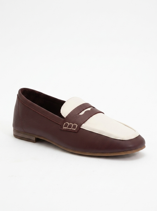 Skye - Brown White Leather Loafers (Women)