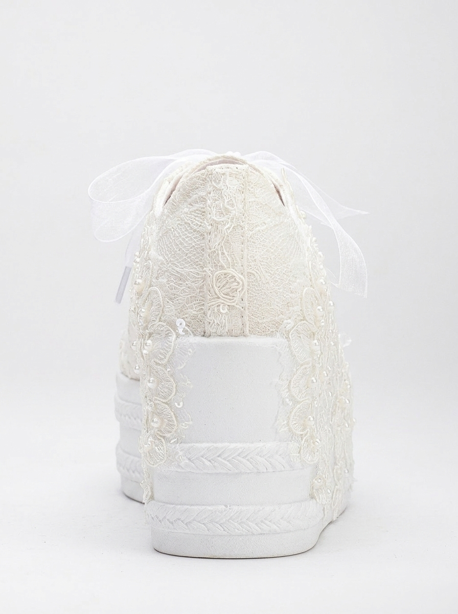 Claudine - Ivory Lace High Heel Wedding Sneakers