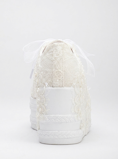 Claudine - Ivory Lace High Heel Wedding Sneakers