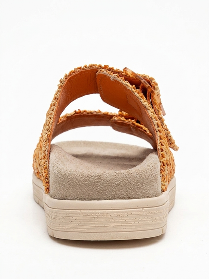 Chanclas Milana de cuero naranja con doble tira (Mujer)