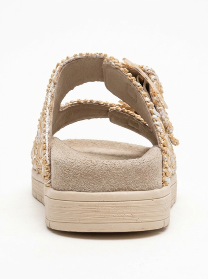 Sandalias de doble tira Milana de piel beige (mujer)