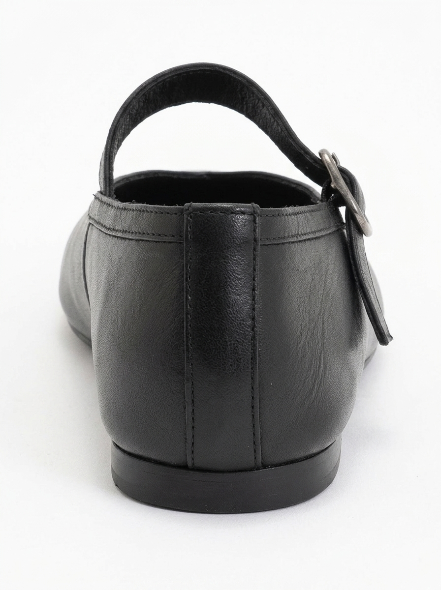 Matilda - Black Leather Mary Jane Flats