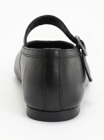 Matilda - Black Leather Mary Jane Flats