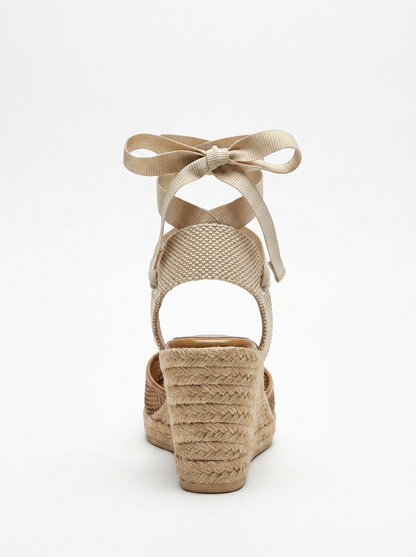 Lions - Cognac Brown Mesh Leather Wedge Espadrilles Sandal (Women)