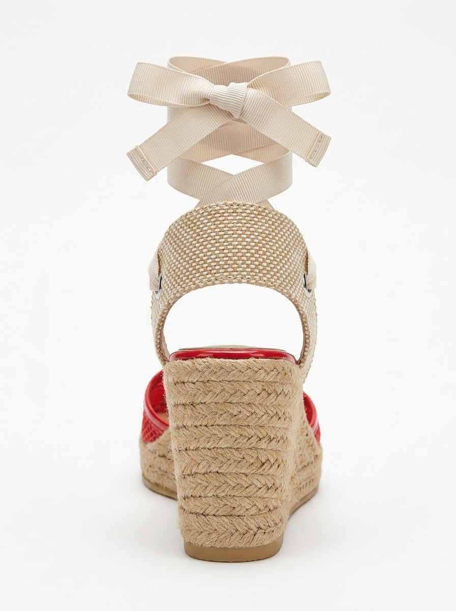Lions - Red Mesh Leather Wedge Espadrilles Sandal (Women)