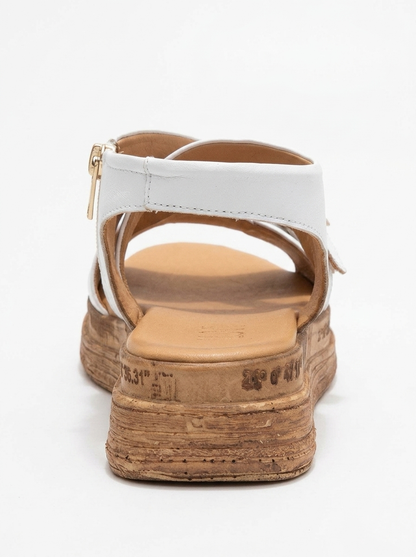 Sandalia Levine de cuero blanco con hebilla y cremallera lateral (Mujer)