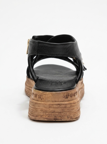 Sandalia Levine de cuero negro con hebilla y cremallera lateral (mujer)