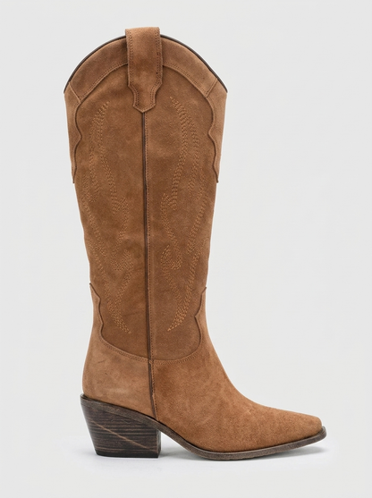 Pietro - Cognac Suede Leather Western Knee High Boot (Women)