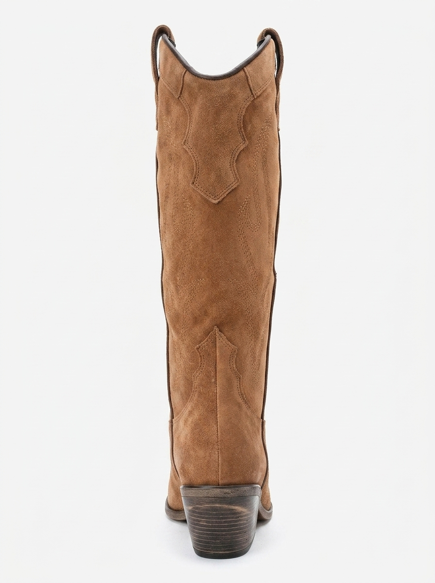 Pietro - Cognac Suede Leather Western Knee High Boot (Women)