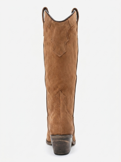 Pietro - Cognac Suede Leather Western Knee High Boot (Women)